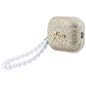 Guess Glitter Pearl Strap Suojakuori AirPods Pro 3:lle - Kultainen