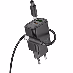 Puhelinlaturi Hoco USB-A + USB-C QC3.0 PD 3A 30W + USB-C - USB-C -kaapeli N63 musta