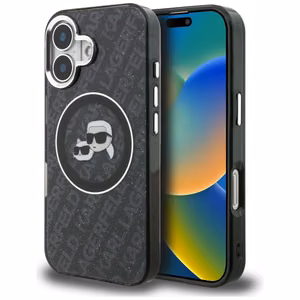 Karl Lagerfeld IML Glitter Karl & Choupette Heads Logo MagSafe Suojakuori iPhone 16 - musta