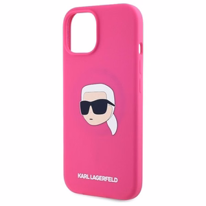 Karl Lagerfeld Suojakuori iPhone 15:lle yhteensopiva MagSafen kanssa KLHMP15SSKHPPLF (SIL KL Head Print) fuksia