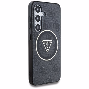Guess HC Magneettinen IML Metal Glitter 4G Circle Triangle Suojakuori Samsung Galaxy S25:lle musta