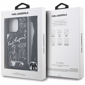 Karl Lagerfeld Suojakuori iPhone 16 Pro:lle KLHCP16LPGGRMPCK MagSafe-yhteensopiva (CRSSBY Grained PU W/ Pattern & Logo) - Musta