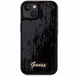Guess Sequin Script Metal -suojakuori iPhone 14 / 15 / 13:lle - musta