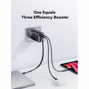 Charger Essager "Scope" Black 65W (1xPD / 1xQC3.0) + integrated Type-C cable