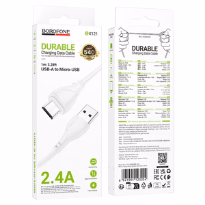 Borofone kaapeli BX121 Energy - USB Micro USB - 2,4A 1 metri valkoinen