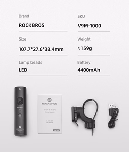 Rockbros V9M-1000 polkupyörän etuvalo, 1000 lm – musta