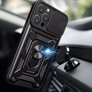Hybrid Armor Camshield Panssaroitu Suojakuori iPhone 16 Pro Max:lle kameransuojalla ja jalustalla - Musta