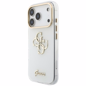 Guess IML 4G Script Metal -suojakuori iPhone 18 Pro / 17 Pro -malleille, valkoinen