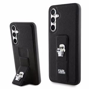 Karl Lagerfeld Gripstand Saffiano Karl&Choupette Pins suojakuori Samsung Galaxy S23 FE:lle - musta