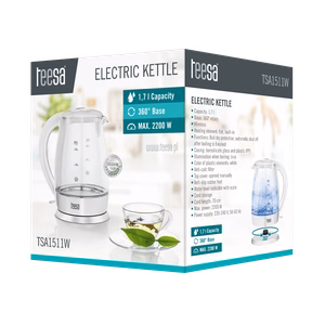 TEESA sähköinen lasivedenkeitin, 2200 W, valkoinen, 1,7 l