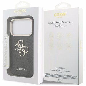 Guess PU Leather 4G Metal Logo Gold Frame -kuori Apple iPhone 18 Pro -puhelimelle, musta