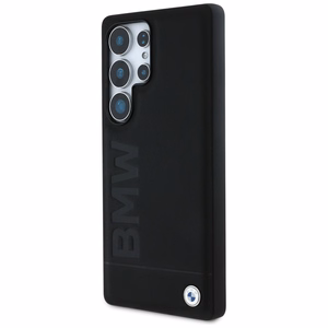 BMW Nahkainen Big Wordmark Suojakuori Samsung Galaxy S25 Ultralle - musta