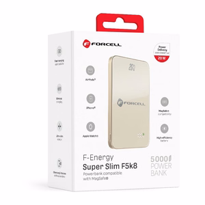 Varavirtalähde yhteensopiva MagSafen kanssa Forcell F-Energy SuperSlim F5K8 QC4.0 PD3.0 15W 5000 mAh titaaniaavikon värinen