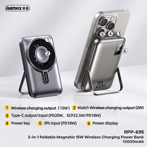 POWERBANK REMAX 3w1 10000mAh 15W RPP-695 WITH FOLDABLE STAND GREY