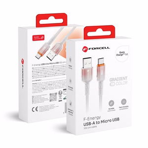 Kaapeli FORCELL F-ENERGY C351 USB A - Micro USB QC3.0 2,4A 18W liukuväri 1 m valkoinen (m)