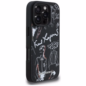 Karl Lagerfeld Grained Pattern & Logo MagSafe Case for iPhone 16 Pro - Black