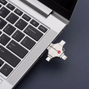 Pendrive 128GB USB 3.2 Gen 1 (USB A / USB C / Lightning / Micro USB) Forcell F-Data Metal Quad hopeinen