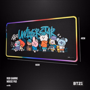 BT21 XXL -pelipöytämatto LED-valaistuksella, 90 × 40 cm