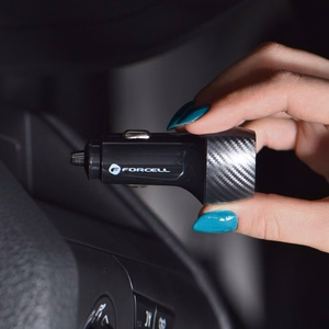 Autolaturi Forcell F-Energy Carbon 2 x USB A QC3.0 3A 36W CC50-2A musta