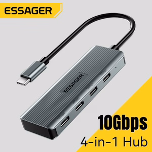 Adapter Essager "4 in 1" Grey (In: Type-C, Out: 4xUSB-C)