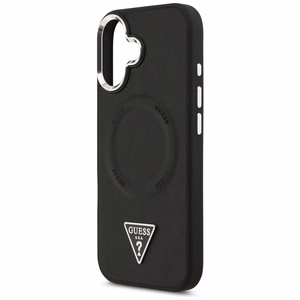 Guess MagSafe PU Nahkainen Suojakuori Triangle Logo -logolla ja hopeisella metallikamerakehyksellä iPhone 17:lle - Musta