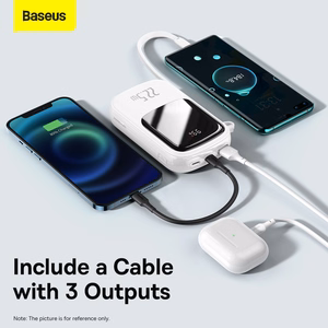 Baseus Power Bank 20000mAh Qpow Pro - USB + C-tyyppi - PD 22,5W C-tyypin kaapelilla (PPQD060302) valkoinen