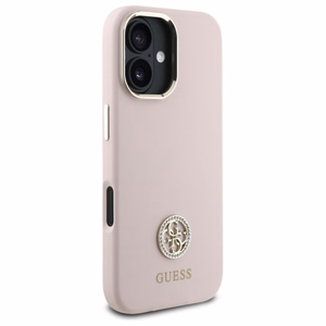 Guess Silicone Logo Strass 4G Silikoninen Suojakuori iPhone 16:lle - vaalea vaaleanpunainen
