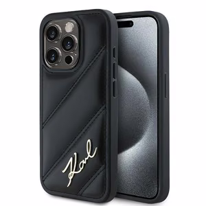 Karl Lagerfeld Diagonal Quilted Script Suojakuori iPhone 15 Pro:lle - musta