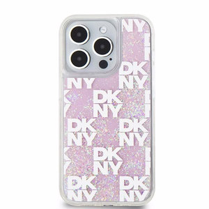 DKNY suojakuori iPhone 15 Pro 6,1' DKHCP15LLCPEPP valkoinen HC nestemäiset kimalteet ruutukuviolla