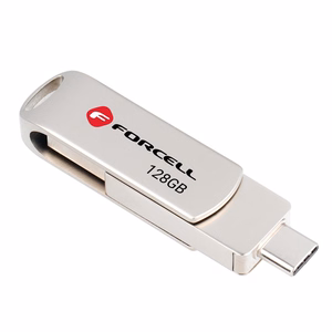USB-muistitikku 128 GB USB 3.2 Gen 1 (USB-A / USB-C) Forcell F-Data Metal Duo hopeinen