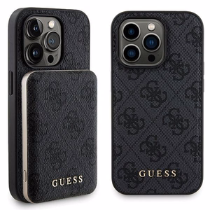 Guess 4G Metal Logo kotelo iPhone 14 Pro Max + 5000mAh MagSafe varavirtalähde - musta