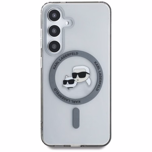 Karl Lagerfeld Button Karl & Choupette Heads Printed Logo MagSafe Alkuperäinen Pussi Samsung Galaxy S25:lle Musta