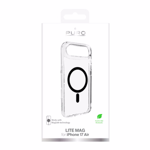 Puro Lite Mag TPU+PC suojakuori MagSafe-yhteensopiva iPhone 17 Air:lle - läpinäkyvä mustalla renkaalla