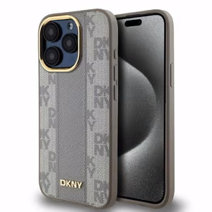 DKNY Nahkainen Checkered Mono Pattern MagSafe iPhone 15 Pro Max:lle Suojakuori - Beige