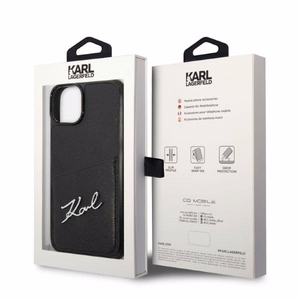 Karl Lagerfeld Signature Logo Cardslot suojakuori iPhone 14 Plus:lle - musta