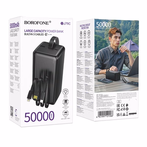 Borofone Power Bank 50000mAh BJ79C Clever - USB - with USB, Type C and Lightning cables black