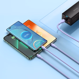 Baseus Cable Flash Series II 3 in 1 - USB to Type C, Lightning, Micro USB - 100W 6A 1,2 metres (CASS030005) purple