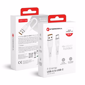 FORCELL F-ENERGY C342 kaapeli USB A - Type C QC4.0 3A 66W silikoninen 1 m valkoinen