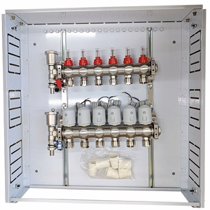 Lämmitysjakotukki 6 piiriä, termostaattimoottorit NC AC230V ja virtausmittarit