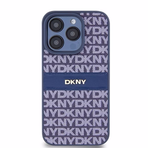 DKNY Nahkainen Mono Raita ja Metallinen Logo Suojakuori iPhone 15 Pro:lle - sininen