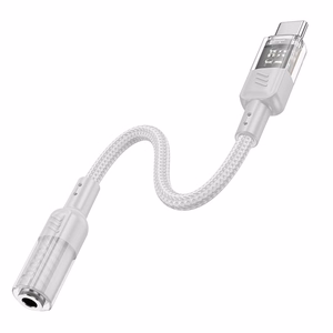 Hoco LS37 - AUX-sovitin USB-C - Jack 3.5mm 0.15m (läpinäkyvä/harmaa)