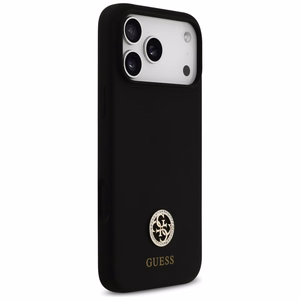 Guess Silicone Logo Strass 4G MagSafe Suojakuori iPhone 17 Pro Max:lle - Musta
