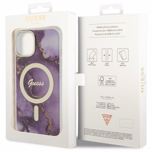Guess GUHMP14SHTMRSU iPhone 14 6.1 violetti/violetti suojakuori Golden Marble MagSafe