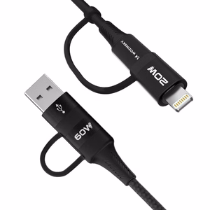 Wozinsky WNBAA 4in1 kaapeli 2x USB-C 1x USB-A 1x Lightning 60W 1 m - musta
