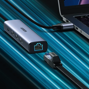 Ugreen multifunctional adapter HUB USB 3.0 - 3 x USB / Ethernet RJ-45 / USB Type C PD gray (CM475)