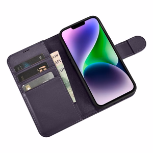 iCarer Lompakko Kotelo 2in1 Kotelo iPhone 14 Nahka Flip Cover Anti-RFID Tumman violetti (WMI14220725-DP)