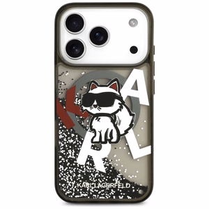 Karl Lagerfeld Liquid Glitter Choupette Logo MagSafe Suojakuori iPhone 17 Pro:lle - musta
