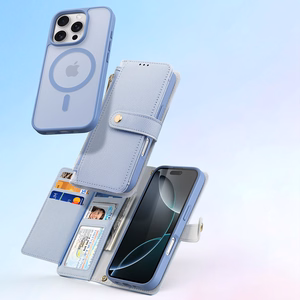 Dux Ducis Lawa Nahkainen Suojakuori iPhone 16 Pro Max:lle irrotettavalla magneettisella lompakolla - sininen