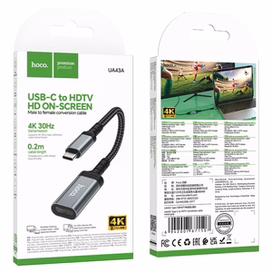 Hoco UA43A USB-C – HDMI Naaras Sovitin 4K 30Hz 0,2m Teräksenharmaa