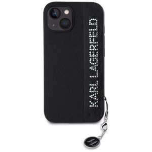 Karl Lagerfeld Saffiano Rhinestones & Charm Suojakuori iPhone 15 / 14 / 13:lle - musta